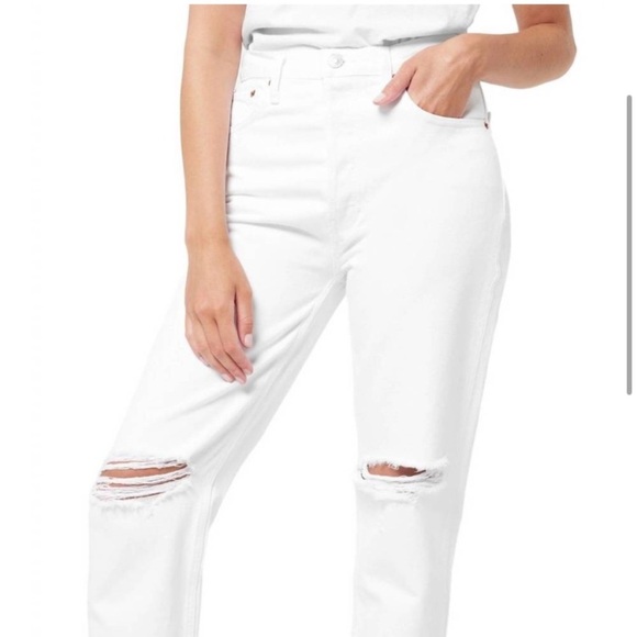 RE/DONE 70s HIGH WAISTED STOVE PIPE JEANS IN WHITE DESTROYED SZ30 - Picture 3 of 5